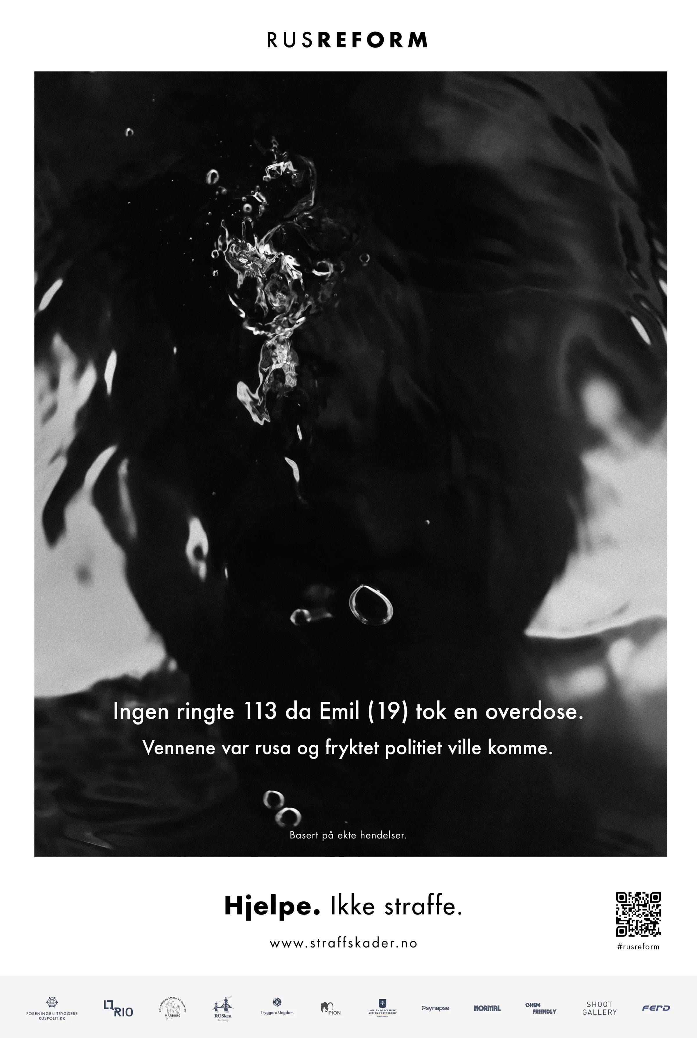 Full campaign poster: Nobody called 113 when Emil (19) overdosed — his friends feared the police.