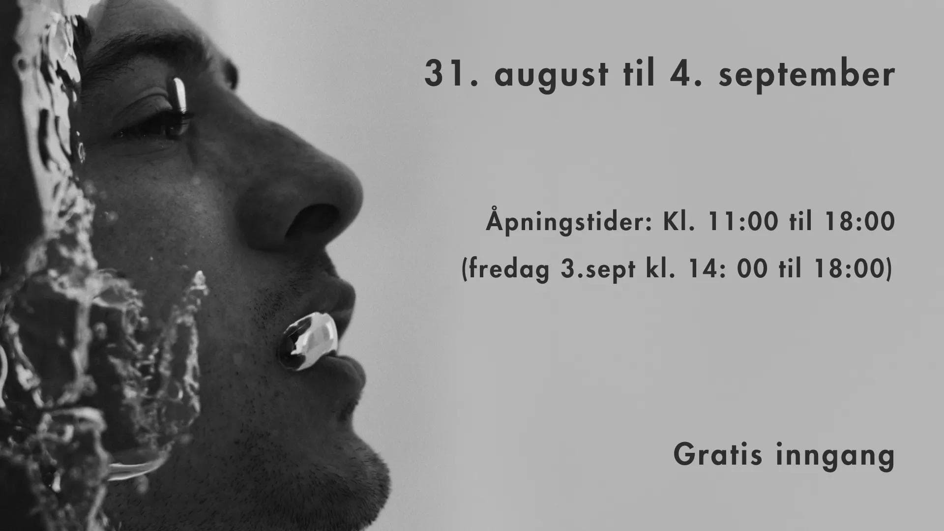 Exhibition graphic at Griegsalen showing campaign photography and event dates.