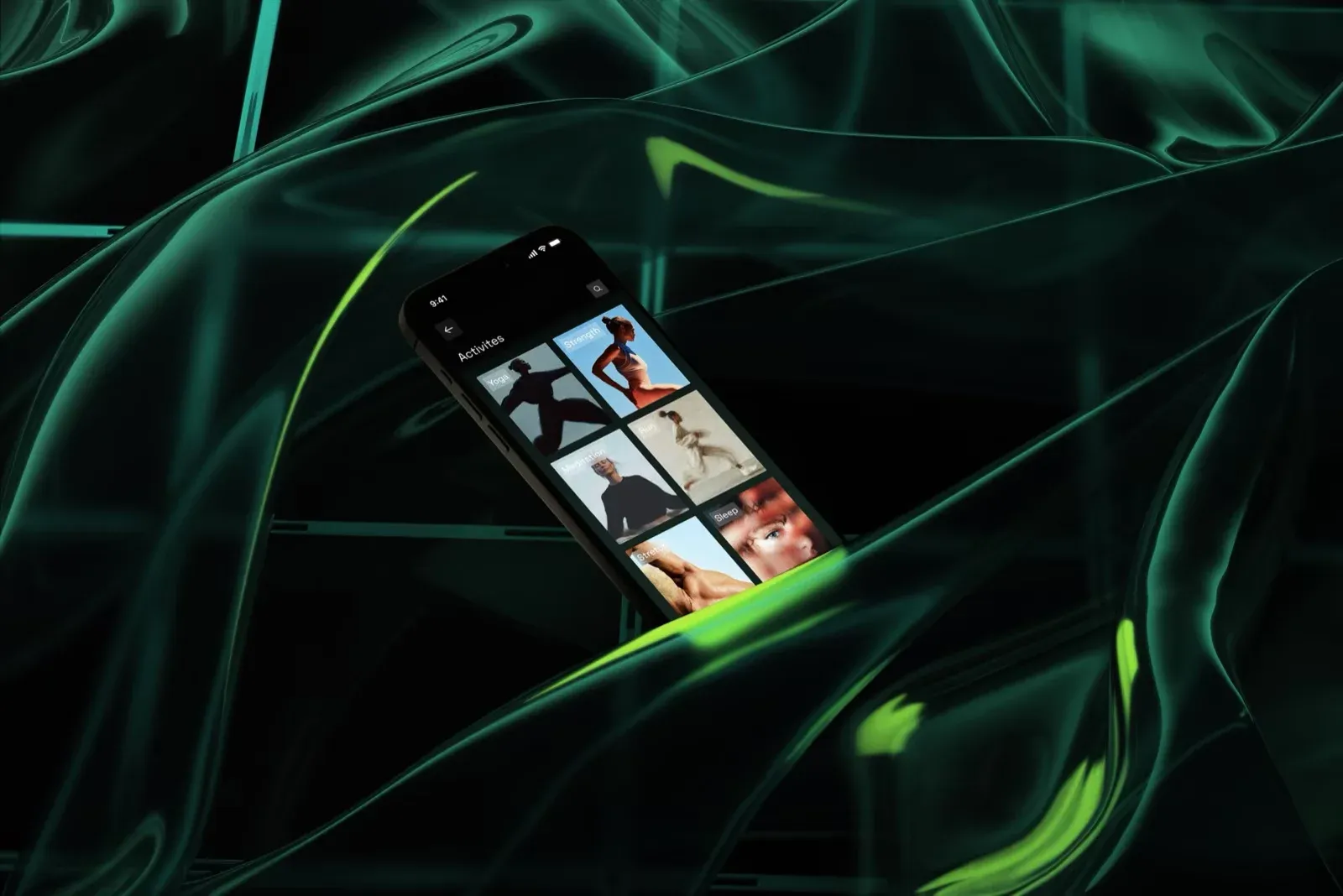 The Endor app on a phone resting on dark green silk and leaves.