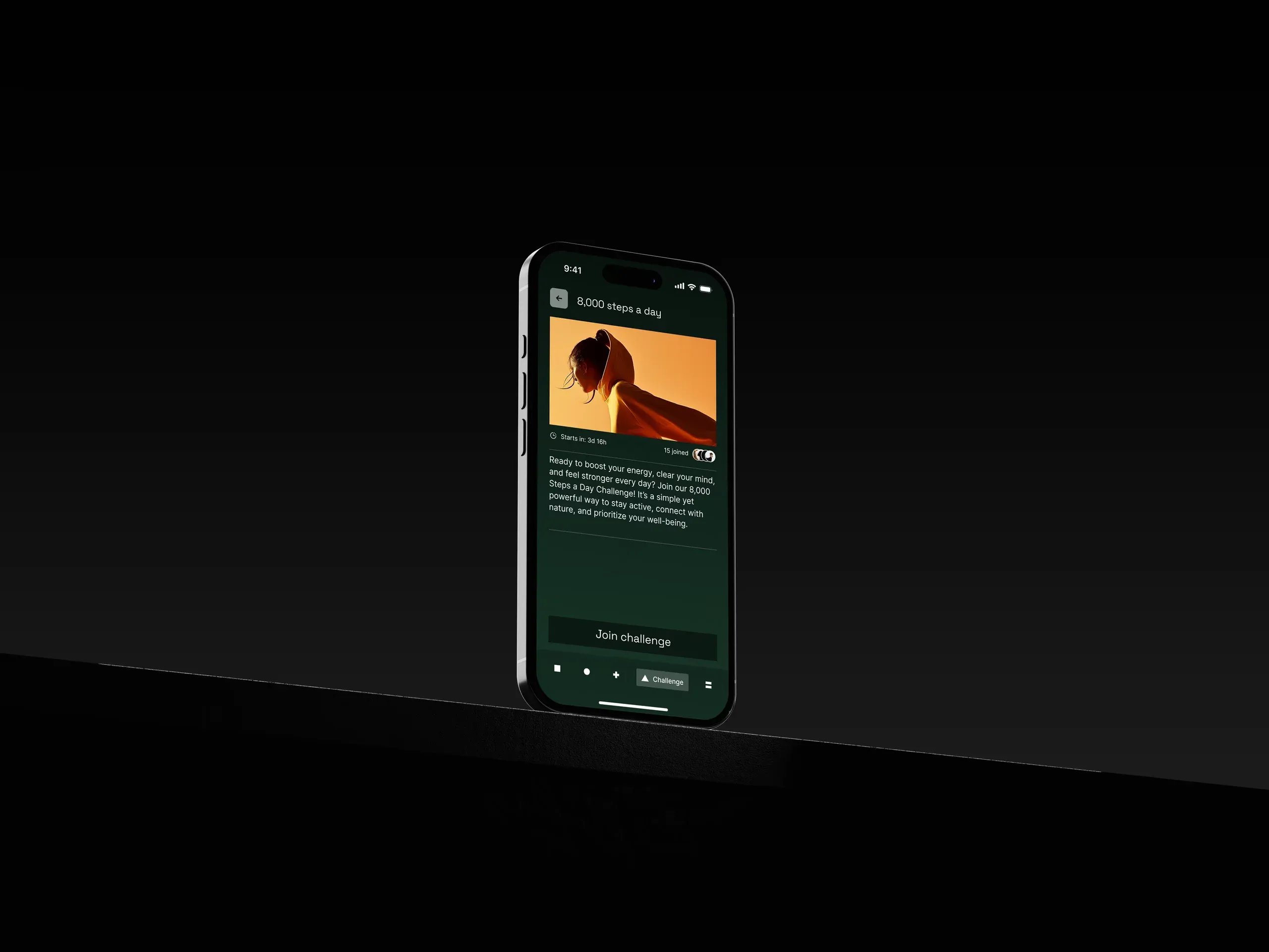 A phone floating on a dark background showing Endor app content with warm imagery.